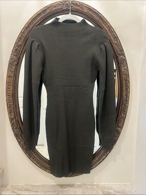 Slim Ribbed Long Sleeve Knit Dress in Olive